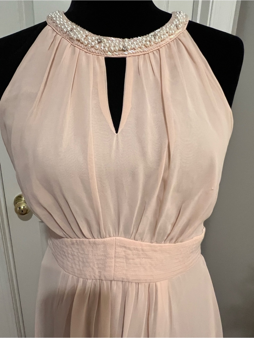 Forever 21 halter style Light Pink Chiffon Evening Dress with Pearl neckline